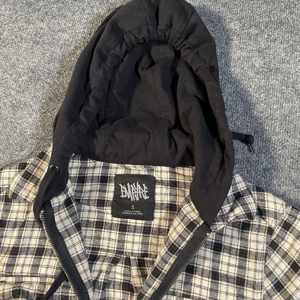 Vintage Y2K Empyre Full Zip Flannel Plaid Hoodie Mens Small Oversized Skater - Picture 2 of 7